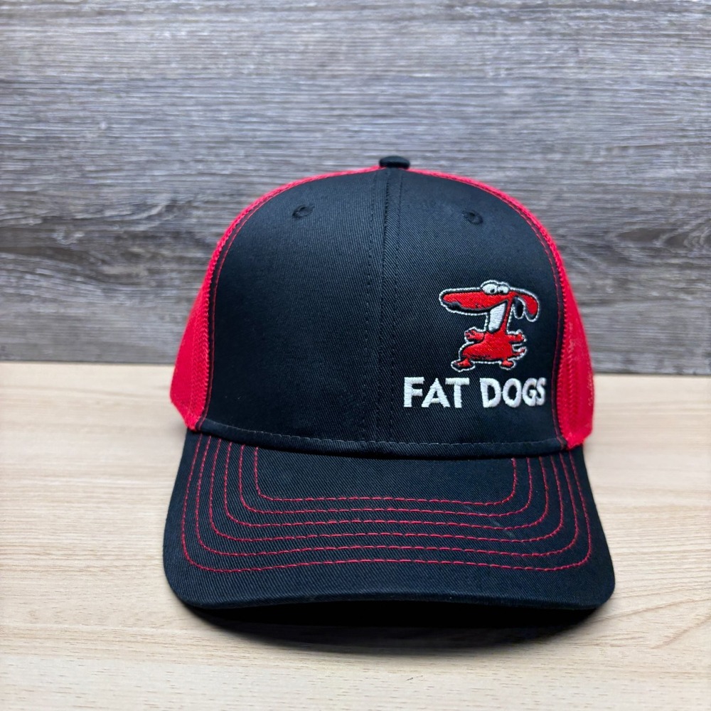 Fat Dogs Hat Cap Snap Back Black Red Mesh Trucker Mens Otto